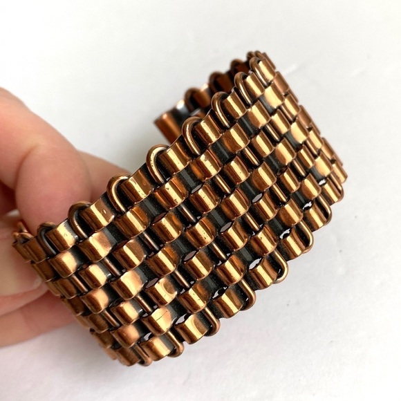 Vintage Renoir Copper Bracelet Woven Cuff Bangle Mid Century Modern Mod Retro - Picture 2 of 9